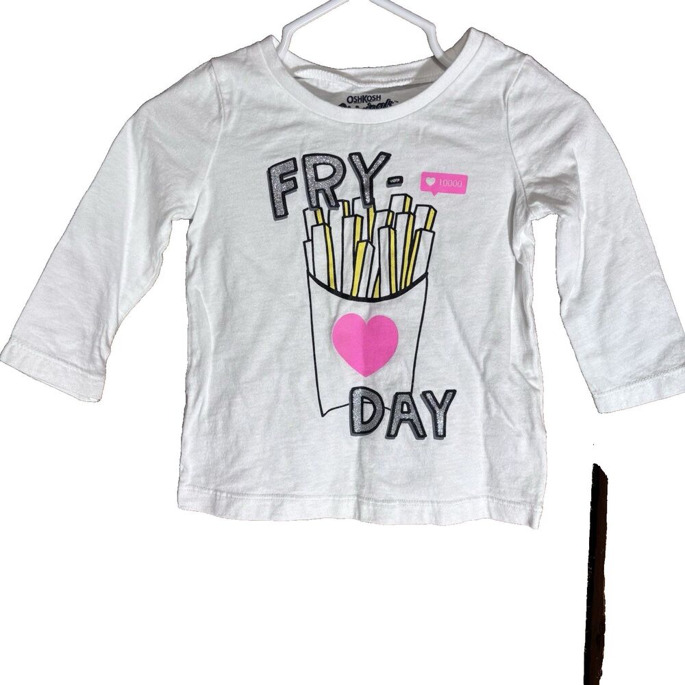 Oshkosh Originals White Long Sleeve Fri Day T-Shirt Baby Size 9 Months Cotton